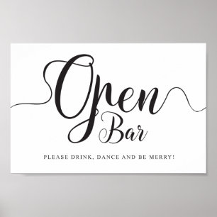 Open Bar Sign. Free Drinks Wedding Reception Poster