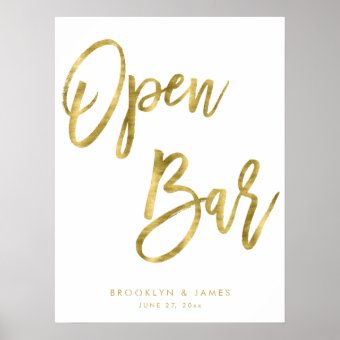 Open Bar Sign Gold And White 18x24 | Zazzle