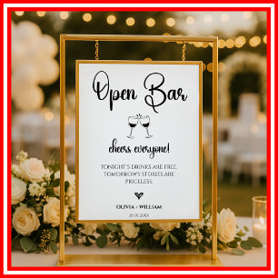 Open Bar Sign Modern Wedding Calligraphy Modern