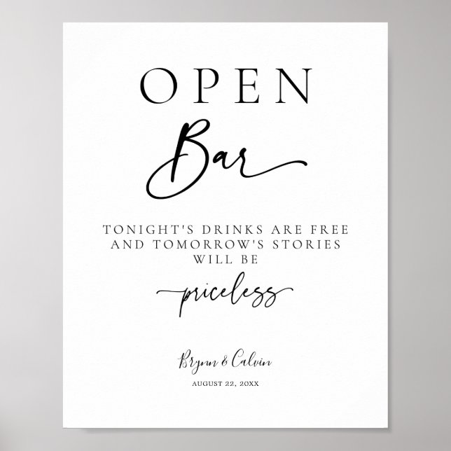 Open Bar Sign Wedding Reception Table Poster B613 (Front)