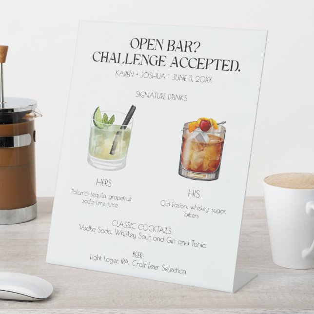 Open Bar Signature Cocktail Wedding Sign (In SItu)