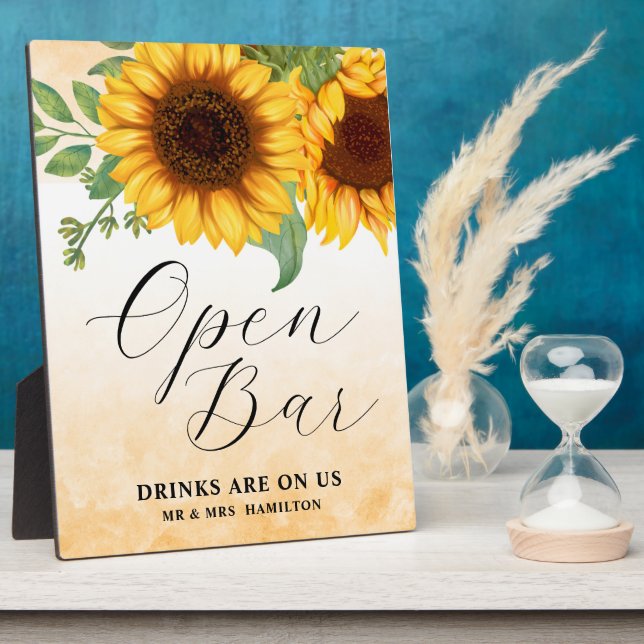 Open Bar Sunflower sign Tabletop Plaque (Side)