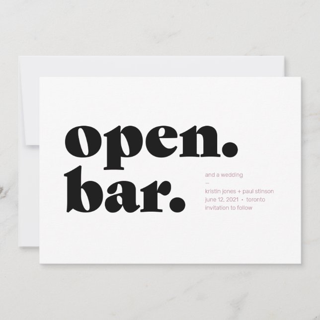 Open Bar Typographic Save the Date Card (Front)