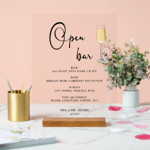 Open bar wedding acrylic sign