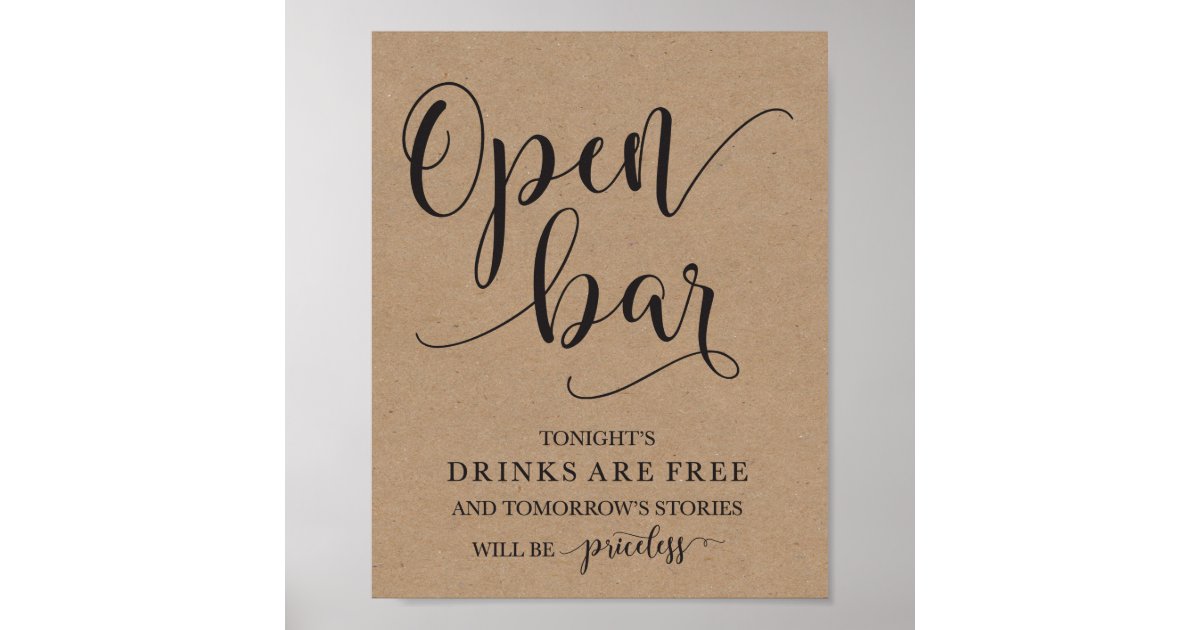Open Bar Wedding Alcohol Sign Zazzle