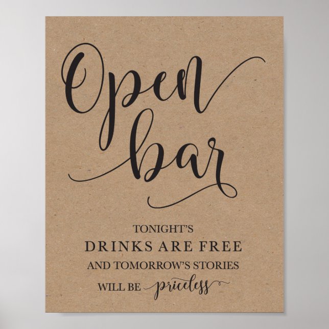Open Bar Wedding Alcohol Sign (Front)