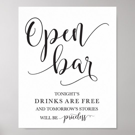 Open Bar Wedding Alcohol Sign