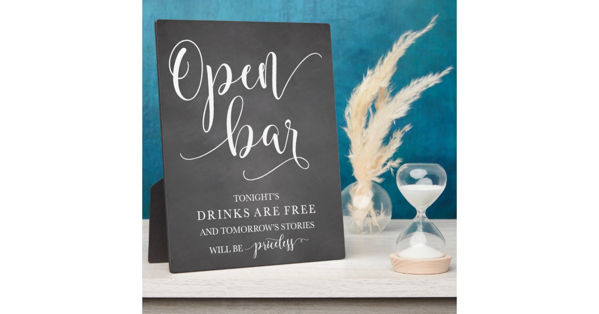 Open Bar Wedding Alcohol Sign Plaque Zazzle