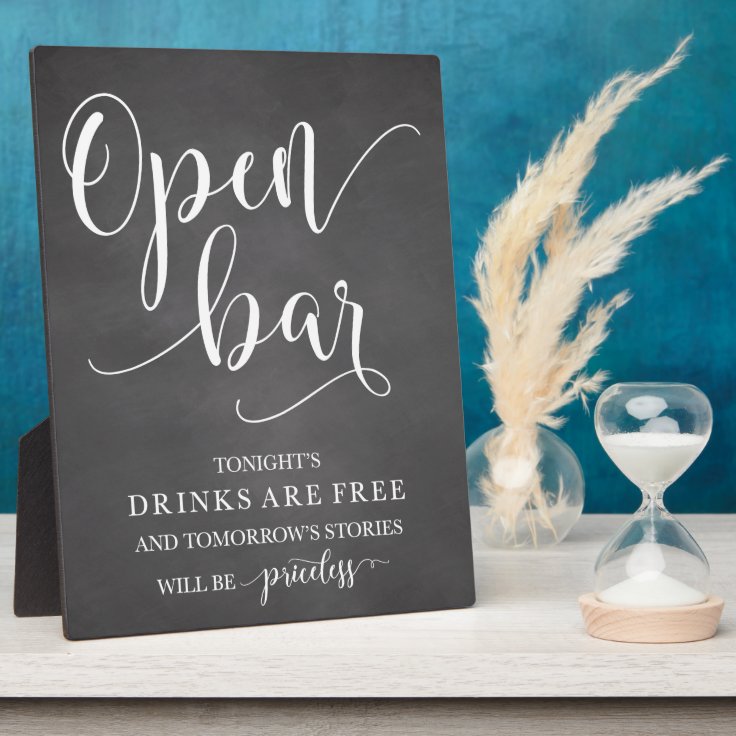 Open Bar Wedding Alcohol Sign Plaque | Zazzle