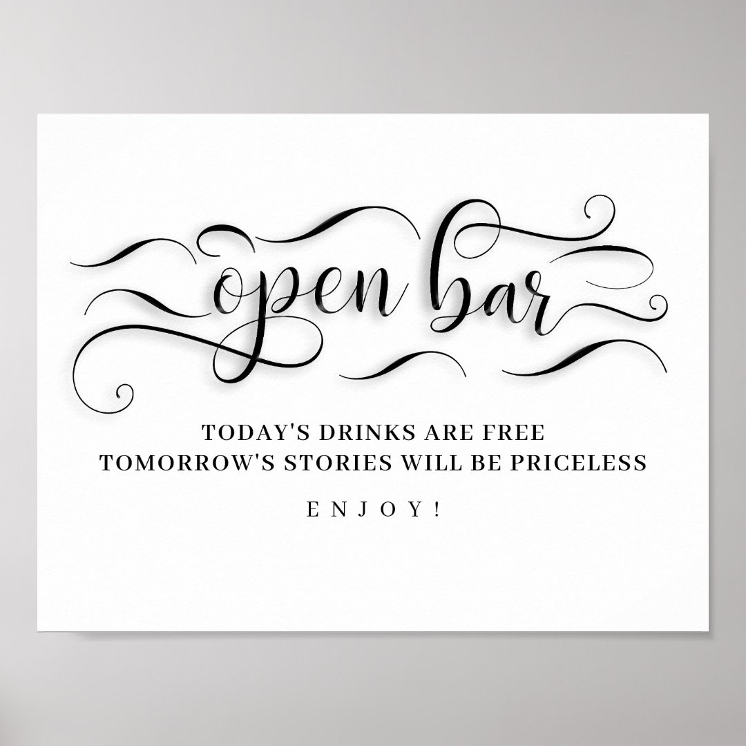 Open Bar Wedding Day Sign Zazzle