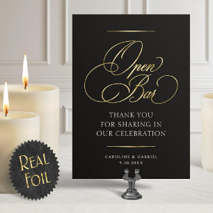 Open Bar Wedding Foil Table Sign Invitation