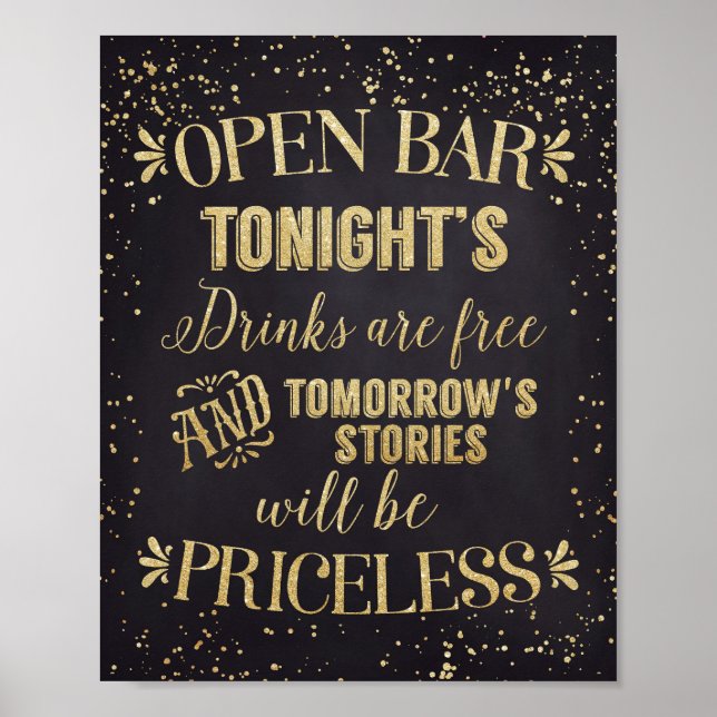 Open Bar Wedding Poster Black/Gold (Front)