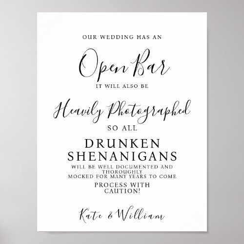  Open Bar wedding sign