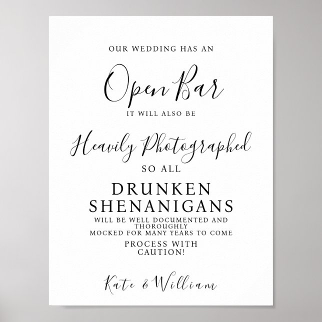  Open Bar wedding sign (Front)