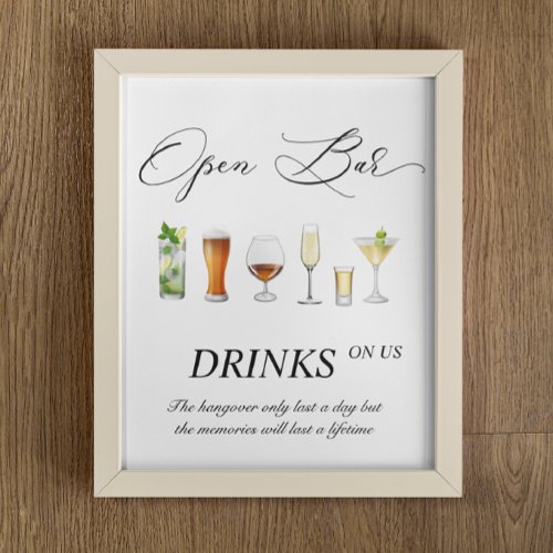 Open bar wedding sign 8x10