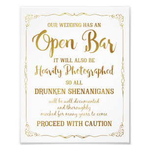 Open bar wedding sign gold glitter, wedding poster