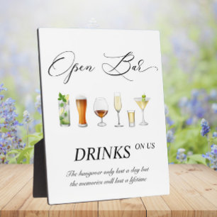 Open bar wedding sign Tabletop Plaque with Easel