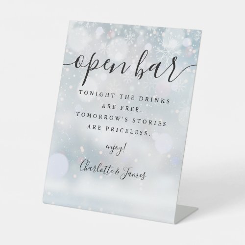 Open Bar Winter Black Signature Script Pedestal Sign