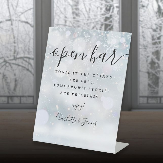 Open Bar Winter Black Signature Script Pedestal Sign (Open Bar Winter Black Signature Script Pedestal Sign)
