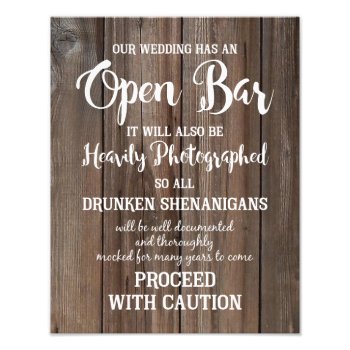 Open Bar Wooden Country Barn Wedding Party Photo Print by TheArtyApples at Zazzle