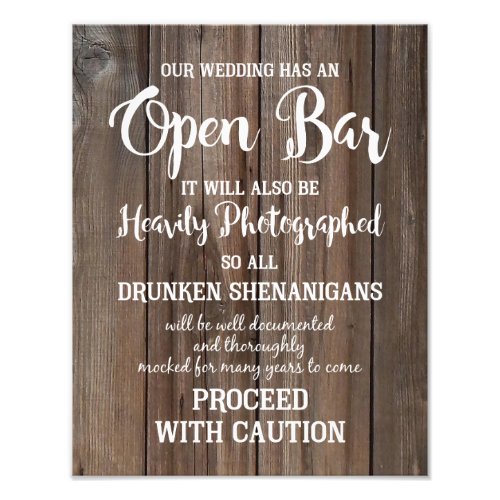 OPEN BAR wooden country Barn wedding party Photo Print