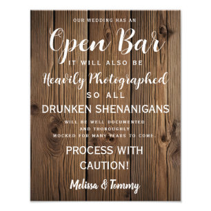OPEN BAR wooden country Barn wedding party Photo Print
