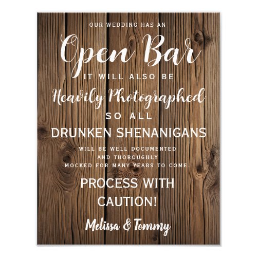 OPEN BAR wooden country Barn wedding party Photo Print