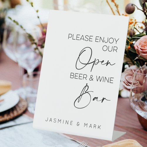 Open Beer And Wine Bar Wedding Pedestal Sign