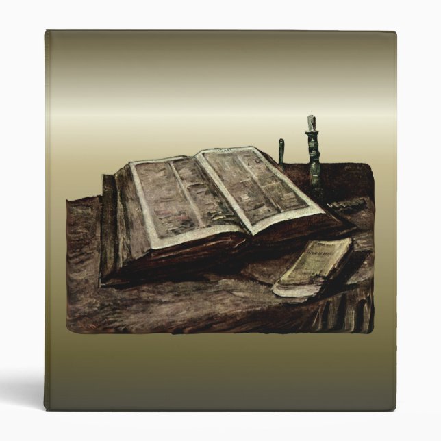 Open Bible Book with Candles - van Gogh 3 Ring Binder (Front)