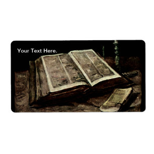 Open Bible Book with Candles - van Gogh Label