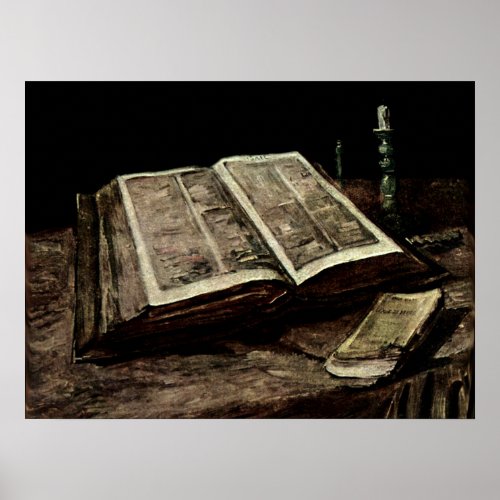 Open Bible Book with Candles _ van Gogh Poster