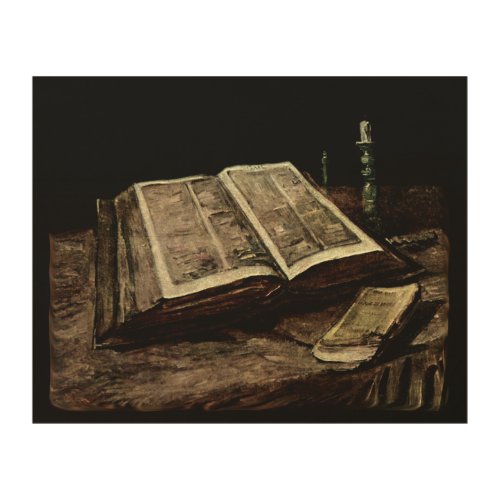 Open Bible Book with Candles _ van Gogh Wood Wall Decor