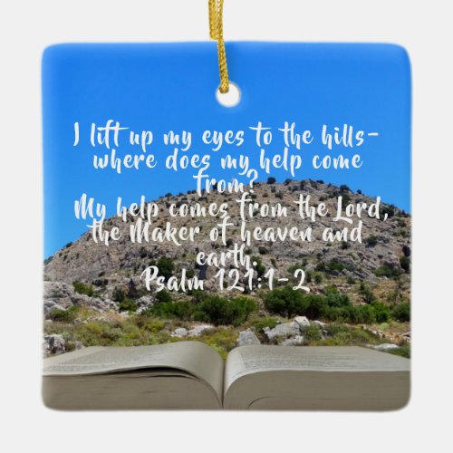 Open Bible In Front Of Photo And Custom Verse Cera Ceramic Ornament