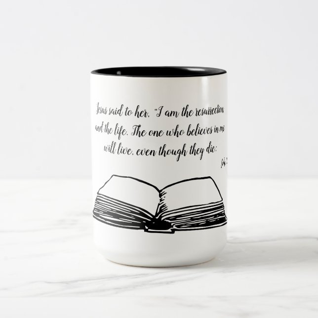 Open Bible on John 11:25 Two-Tone Coffee Mug (Center)