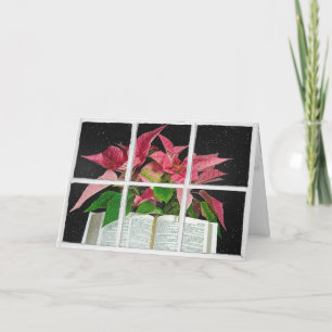 Open Bible with Poinsettias in Window Card