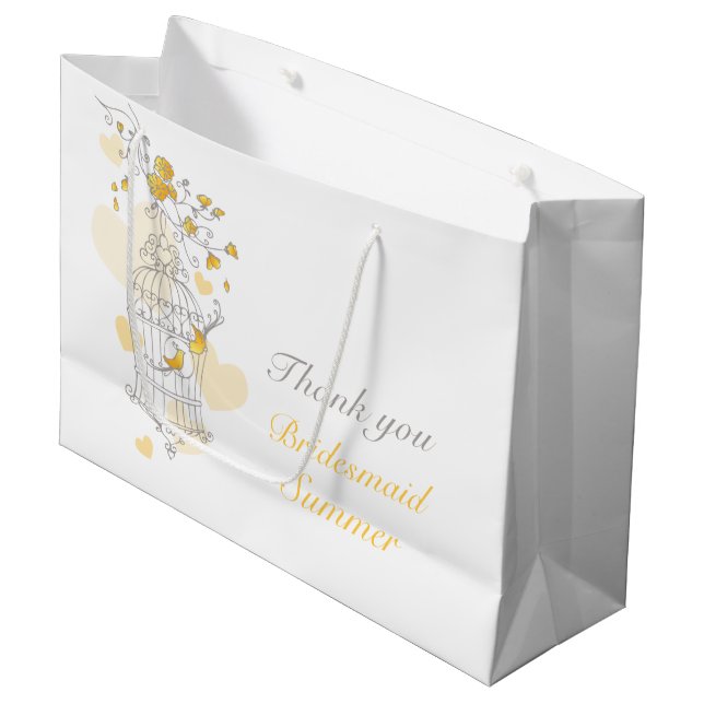 Open birdcage yellow grey wedding favor bag (Front Angled)