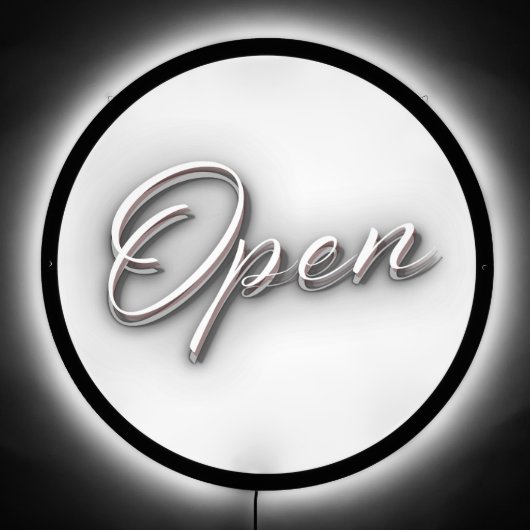 OPEN Black and White 3D Print Effect Modern Simple LED Sign (Front)