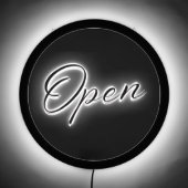 OPEN Black and White Minimalist Elegant Script LED Sign (Front)