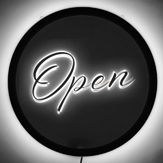 OPEN Black and White Minimalist Elegant Script