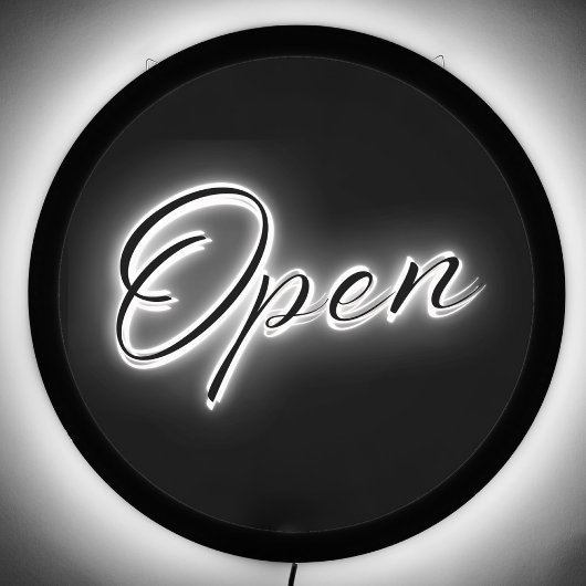 OPEN Black and White Minimalist Elegant Script LED Sign