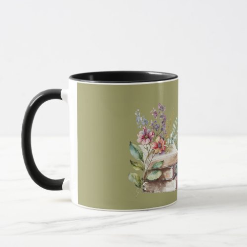 Open book and flowers  mug