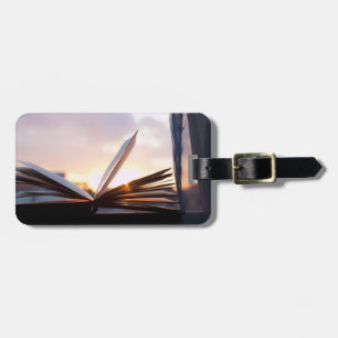 Open Book and Sunset Photograph Luggage Tag