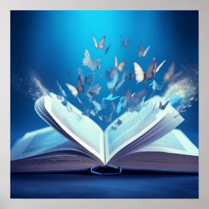 Open Book & Butterflies Poster