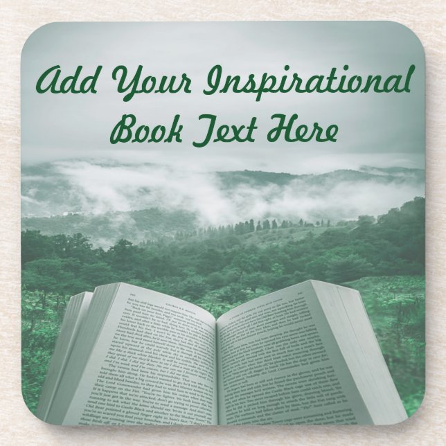Open Book Customize Text Green Trees Beverage Coaster (Front)