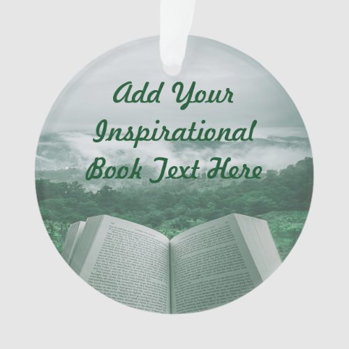 Open Book Customize Text Green Trees Ornament