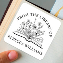 Open Book & Flowers From the Library of Bookplate