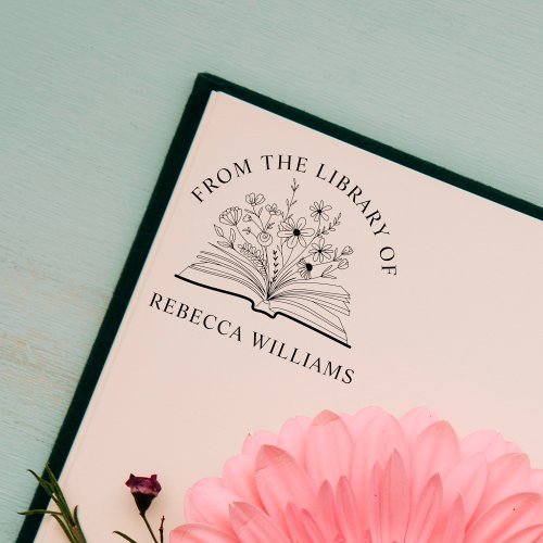 Open Book  Flowers Your Name From the Library of Rubber Stamp