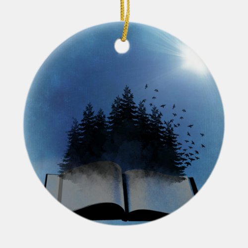Open Book Forest Ceramic Ornament