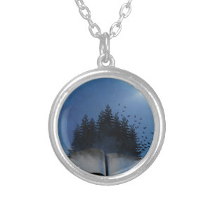 Open Book Forest Silver Plated Necklace