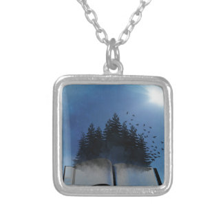 Open Book Forest Silver Plated Necklace